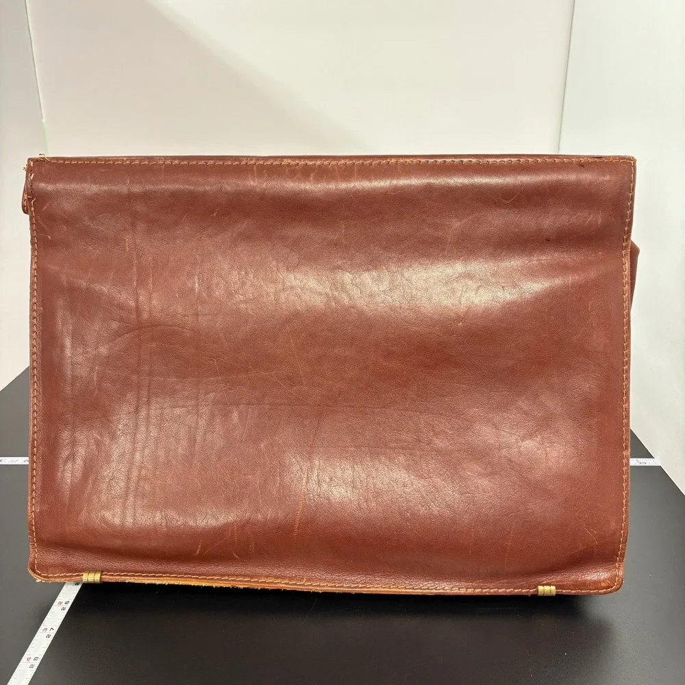 Mens Leather Briefcase Large Brown Made in Italy Vintage Satchel Attache Career